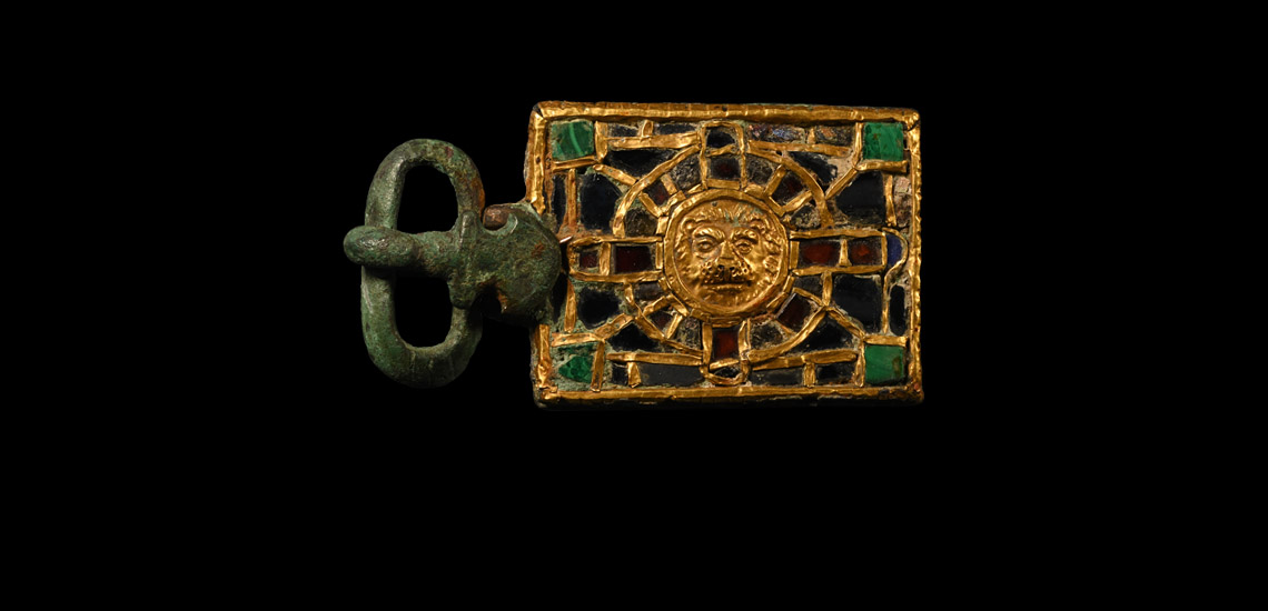 Visigothic	Bronze Belt Buckle with Gold and Garnet Inlays